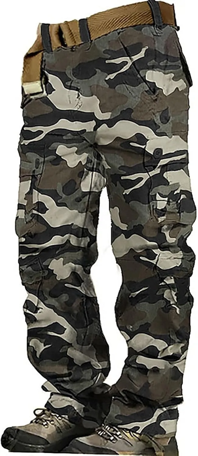 Mens Tactiacl Hiking Work Pants Straight Leg Lightweight Athletic Fit Cargo Trousers Outdoor Pants with Multi Pockets