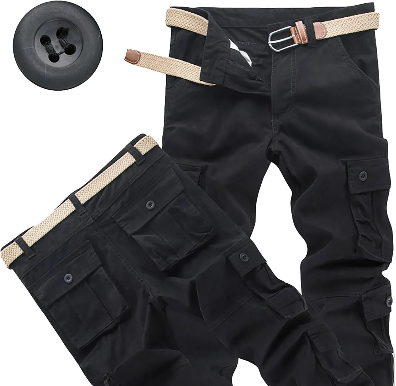 Mens Tactiacl Hiking Work Pants Straight Leg Lightweight Athletic Fit Cargo Trousers Outdoor Pants with Multi Pockets