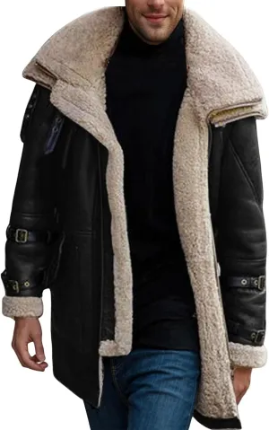 Mens Thicken Fleece Lined Suede Coats with Lapel Collar, Heavyweight Trucker Retro Sherpa Jacket Classic Outwear
