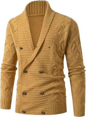 Men's V Collar Cable Knit Cardigan Sweater Button Down Loose Fit Sweater Casual Warm Cardigans