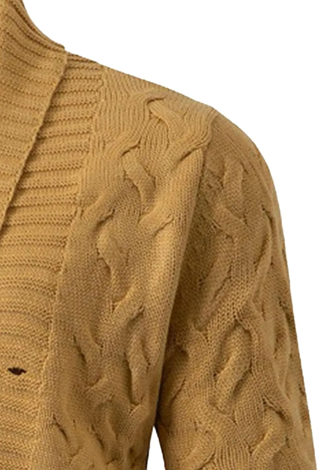 Men's V Collar Cable Knit Cardigan Sweater Button Down Loose Fit Sweater Casual Warm Cardigans