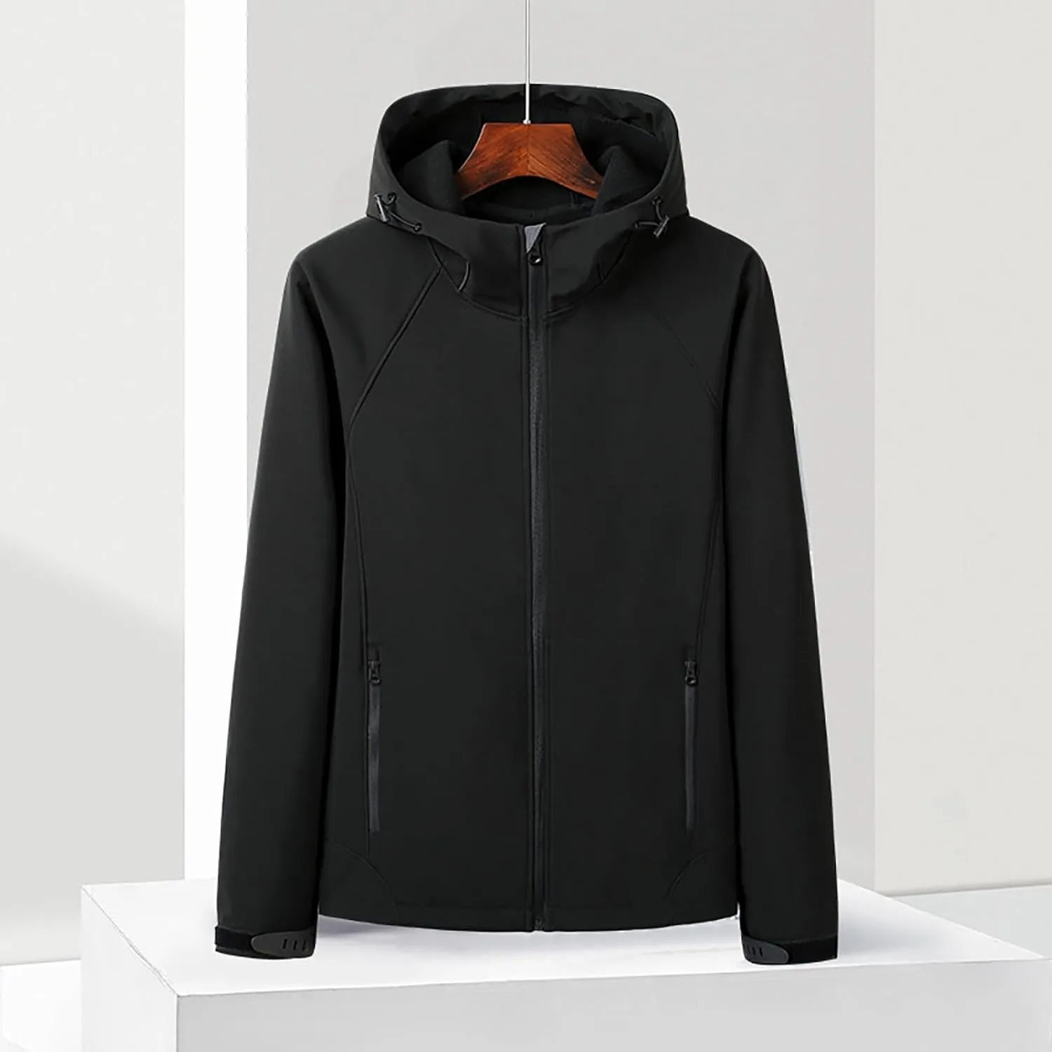 Men's Waterproof Jackets Cozy Shell Hiking Windbreaker Jacket Hooded Fleece Rain Coats Multi-Pockets Outdoor Fishing