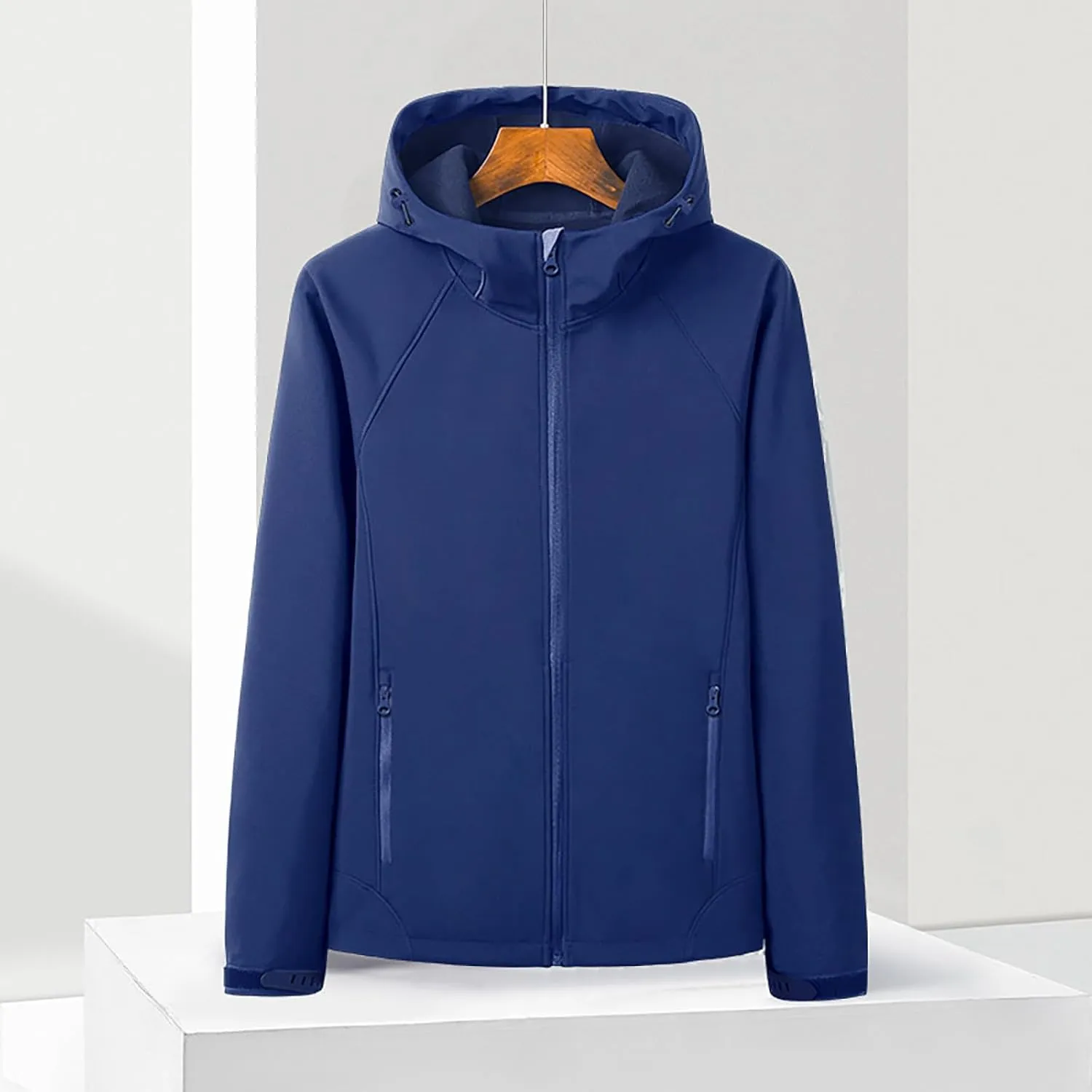 Men's Waterproof Jackets Cozy Shell Hiking Windbreaker Jacket Hooded Fleece Rain Coats Multi-Pockets Outdoor Fishing