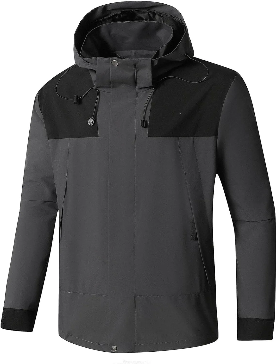 Mens Waterproof Rain Jacket with Removable Hood Fashion Color Block Rain Coat Outdoor Windbreaker with Pockets