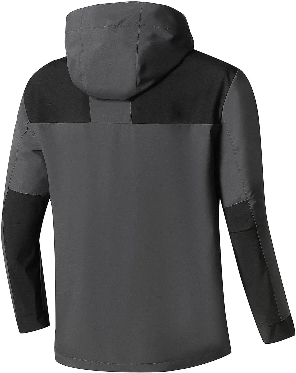 Mens Waterproof Rain Jacket with Removable Hood Fashion Color Block Rain Coat Outdoor Windbreaker with Pockets