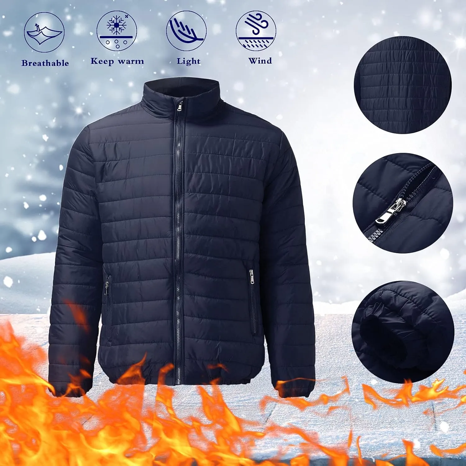 Mens Winter Down Puffer Jacket Packable Lightweight Down Jacket Windproof Outerwear Men Quilted Jackets Coat 2023