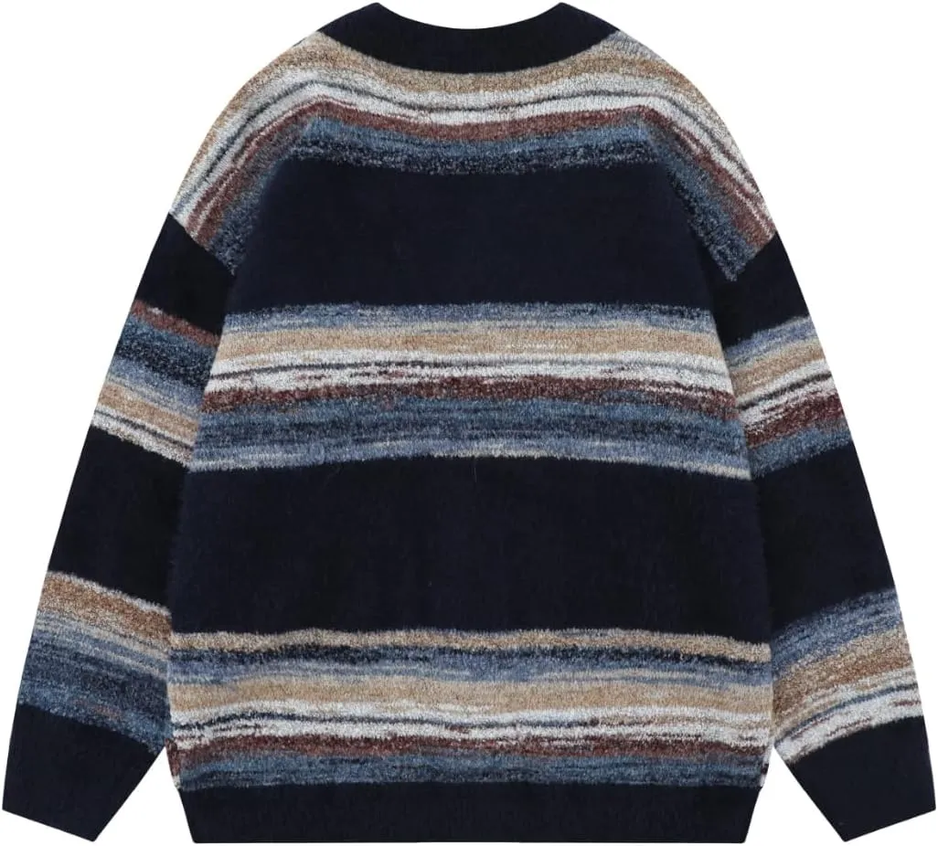 Men's Women's Teen Oversized Striped Cardigan Sweater Long Sleeve Button Down Vintage Knit Cardigans