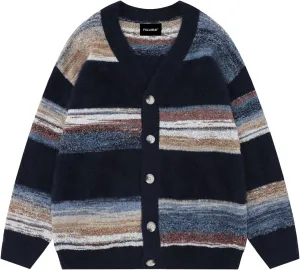 Men's Women's Teen Oversized Striped Cardigan Sweater Long Sleeve Button Down Vintage Knit Cardigans