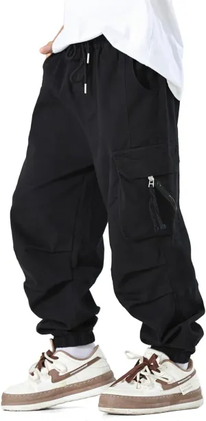 MINI PANDA Boys' Jogger Pants, Kids' Stretch Twill Casual Cargo Pants