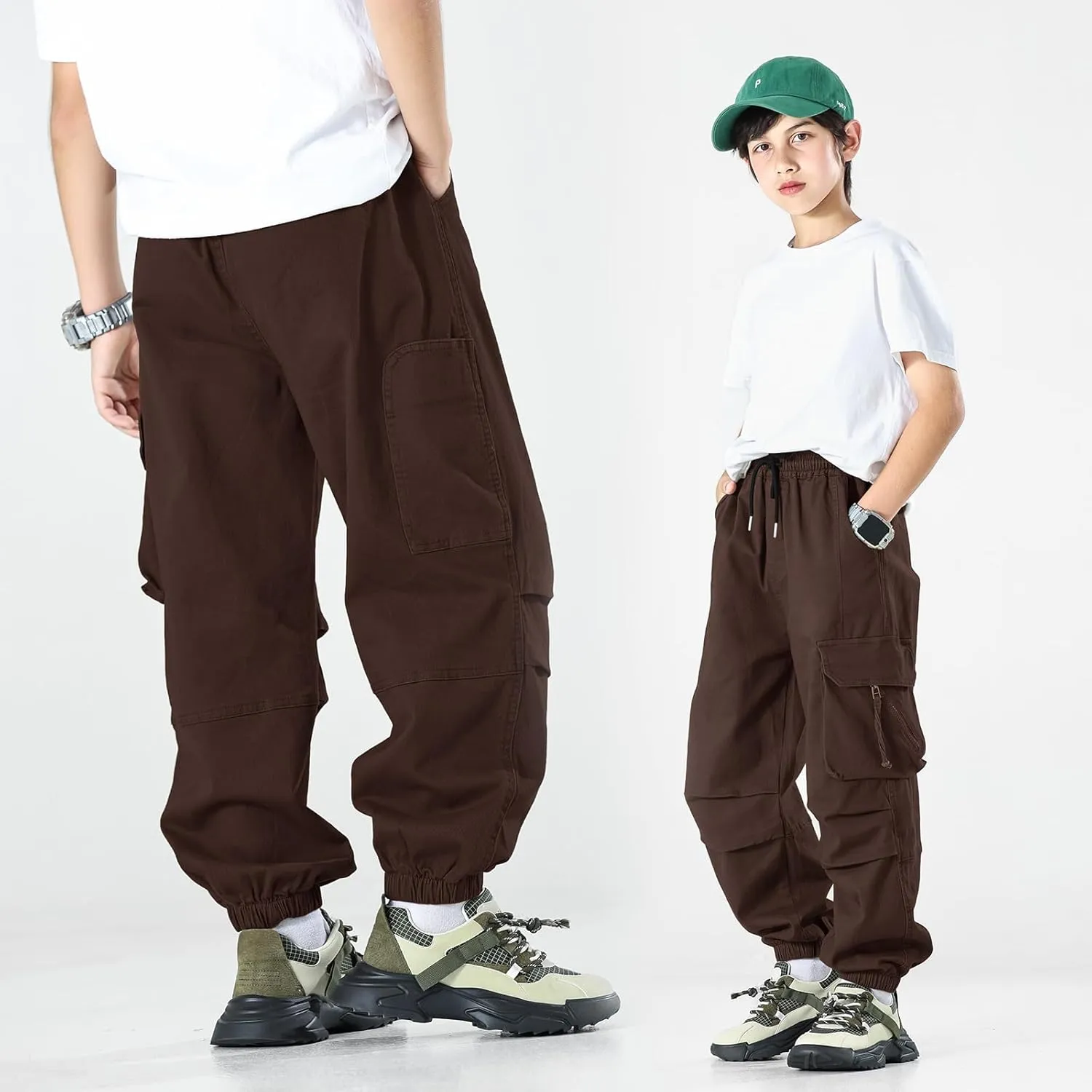 MINI PANDA Boys' Jogger Pants, Kids' Stretch Twill Casual Cargo Pants