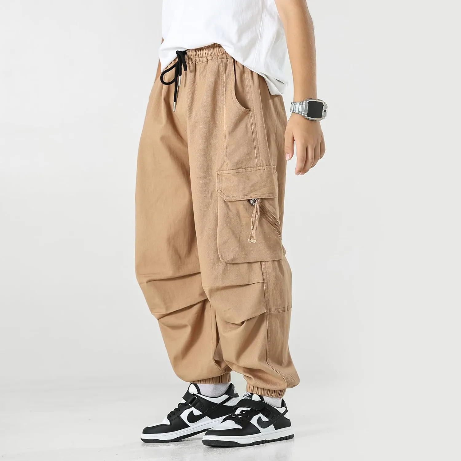 MINI PANDA Boys' Jogger Pants, Kids' Stretch Twill Casual Cargo Pants