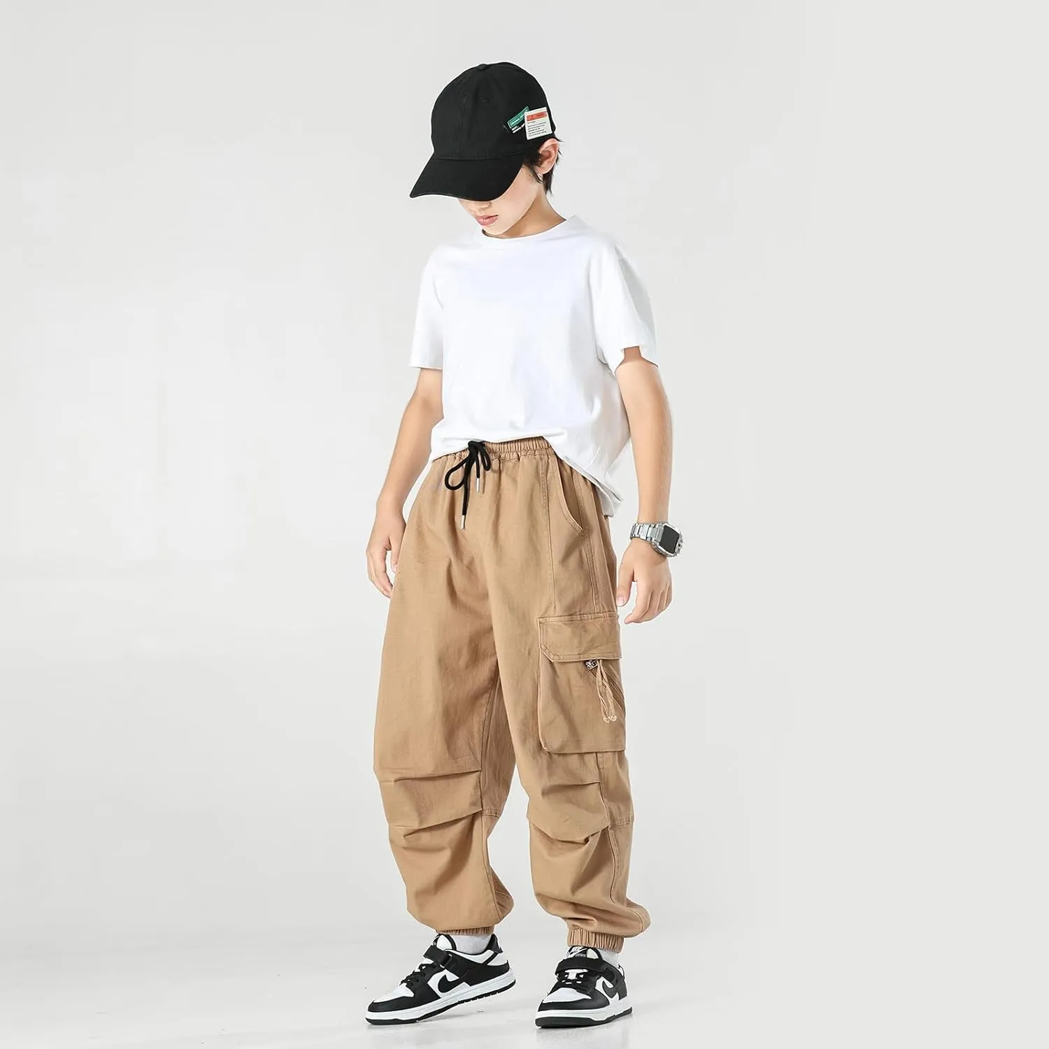 MINI PANDA Boys' Jogger Pants, Kids' Stretch Twill Casual Cargo Pants