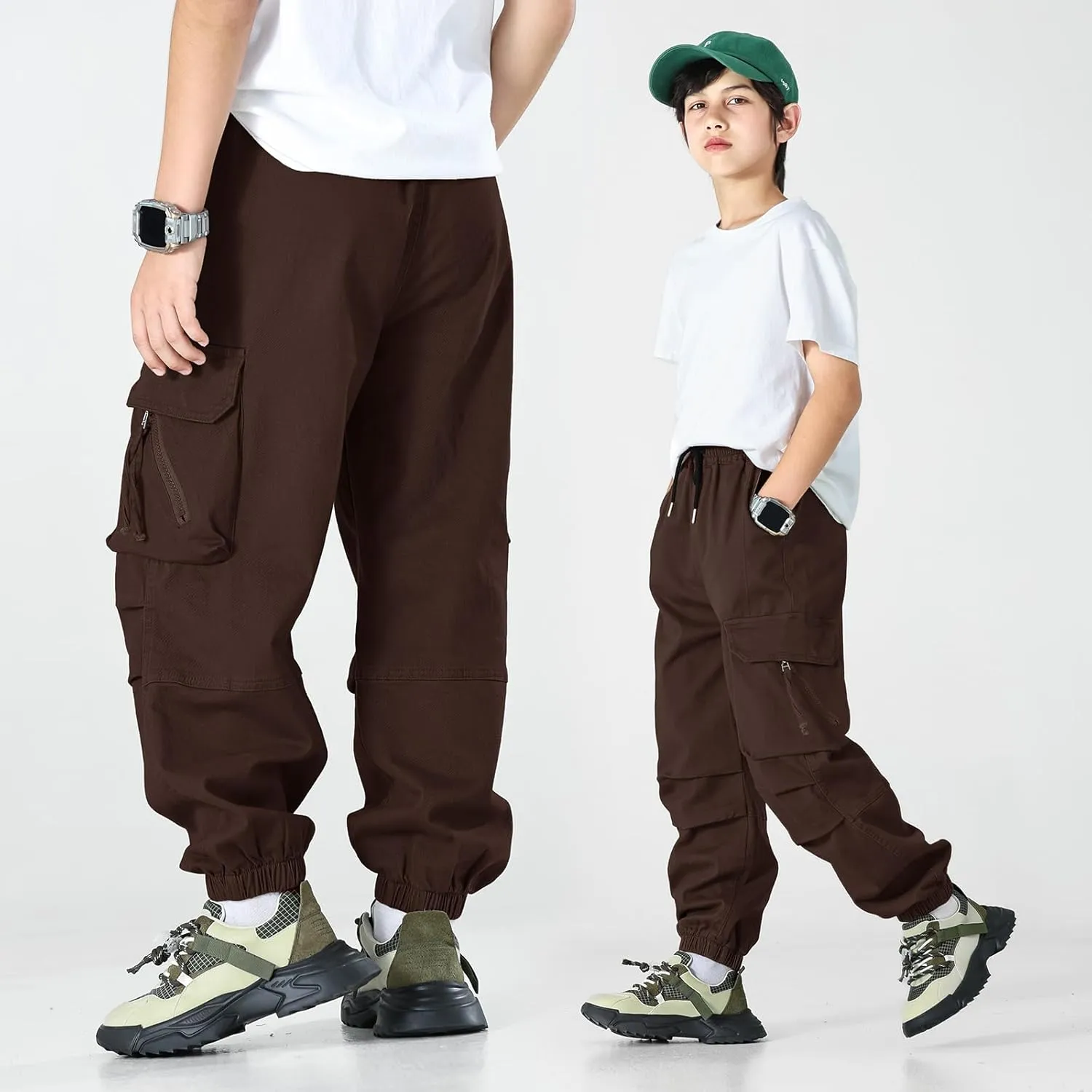 MINI PANDA Boys' Jogger Pants, Kids' Stretch Twill Casual Cargo Pants