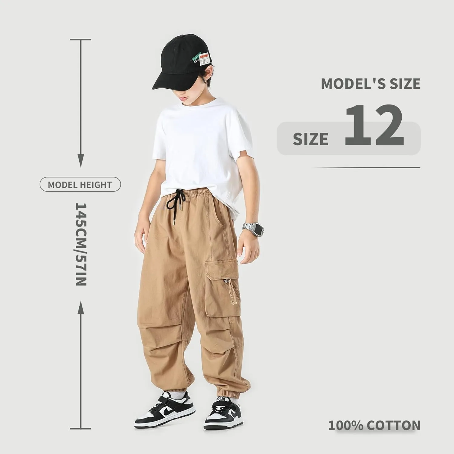 MINI PANDA Boys' Jogger Pants, Kids' Stretch Twill Casual Cargo Pants