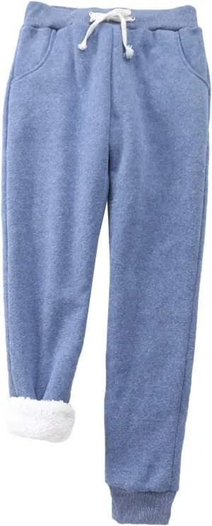 Miyaomn Plus Size Tops for Women 3/4 Sleeve Winter Soft Comfy Warm Joggers for Women Plush Fleece Lined Drawstring Waisted Ankle Cuffed Lounge Pants with Pockets(Blue,XX-Large)