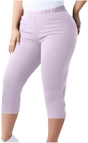 Mmoneyake Plus Size Capri Leggings for Curvy Women Stretch Knee Length Leggings High Waisted Yoga Workout Pants Cropped Tight