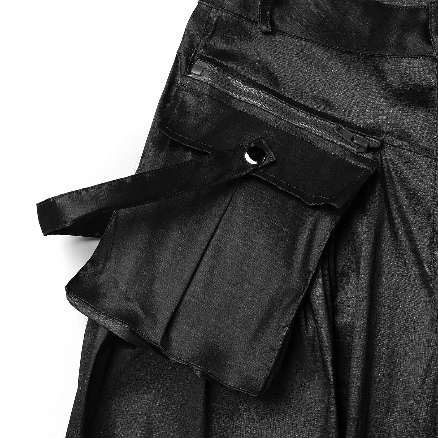 ODIZLI Women's High Rise Wide Leg Satin Cargo Pants Flowy Trousers with Pockets Palazzo Pants Y2K Hip Hop Pants