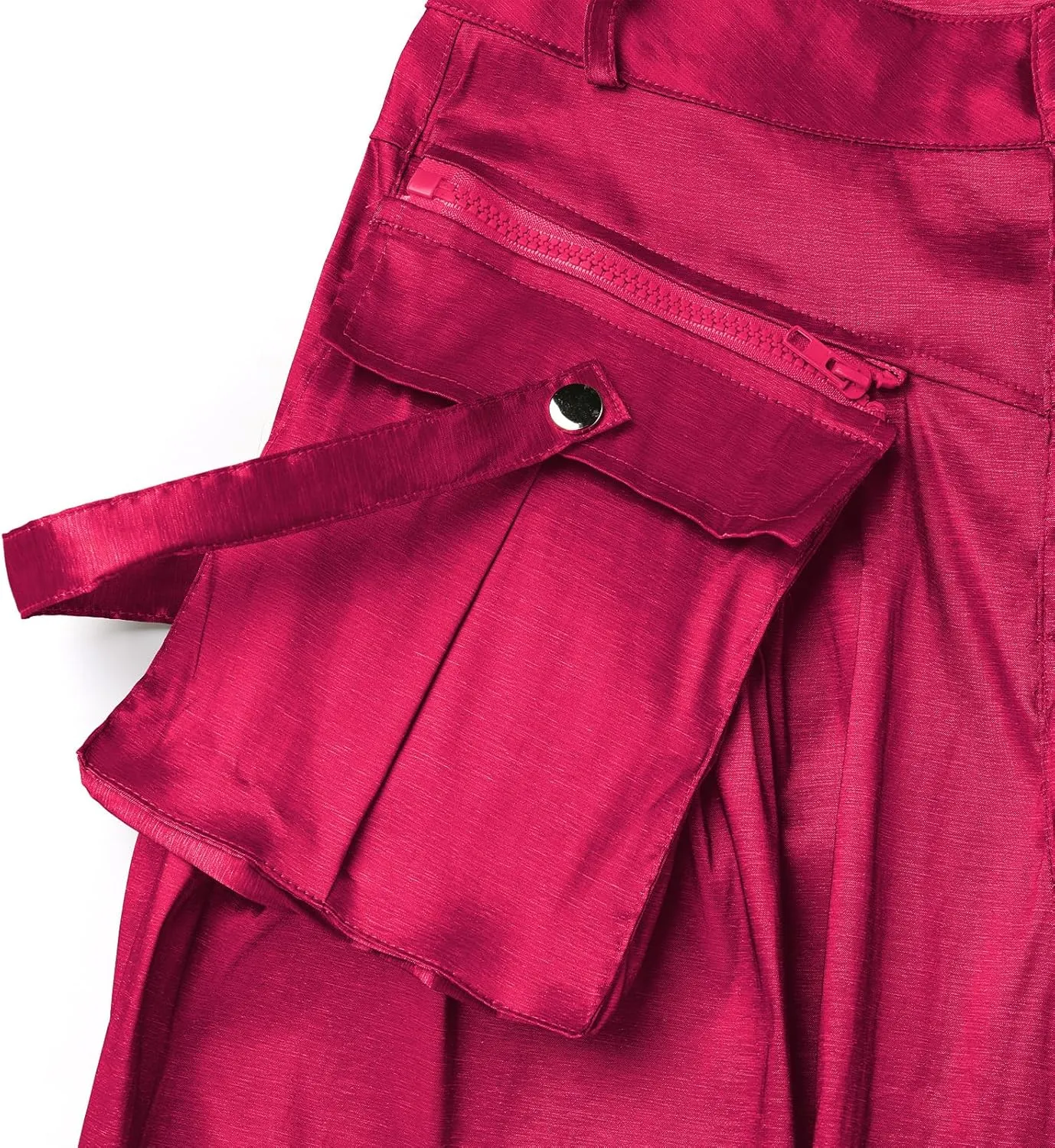 ODIZLI Women's High Rise Wide Leg Satin Cargo Pants Flowy Trousers with Pockets Palazzo Pants Y2K Hip Hop Pants