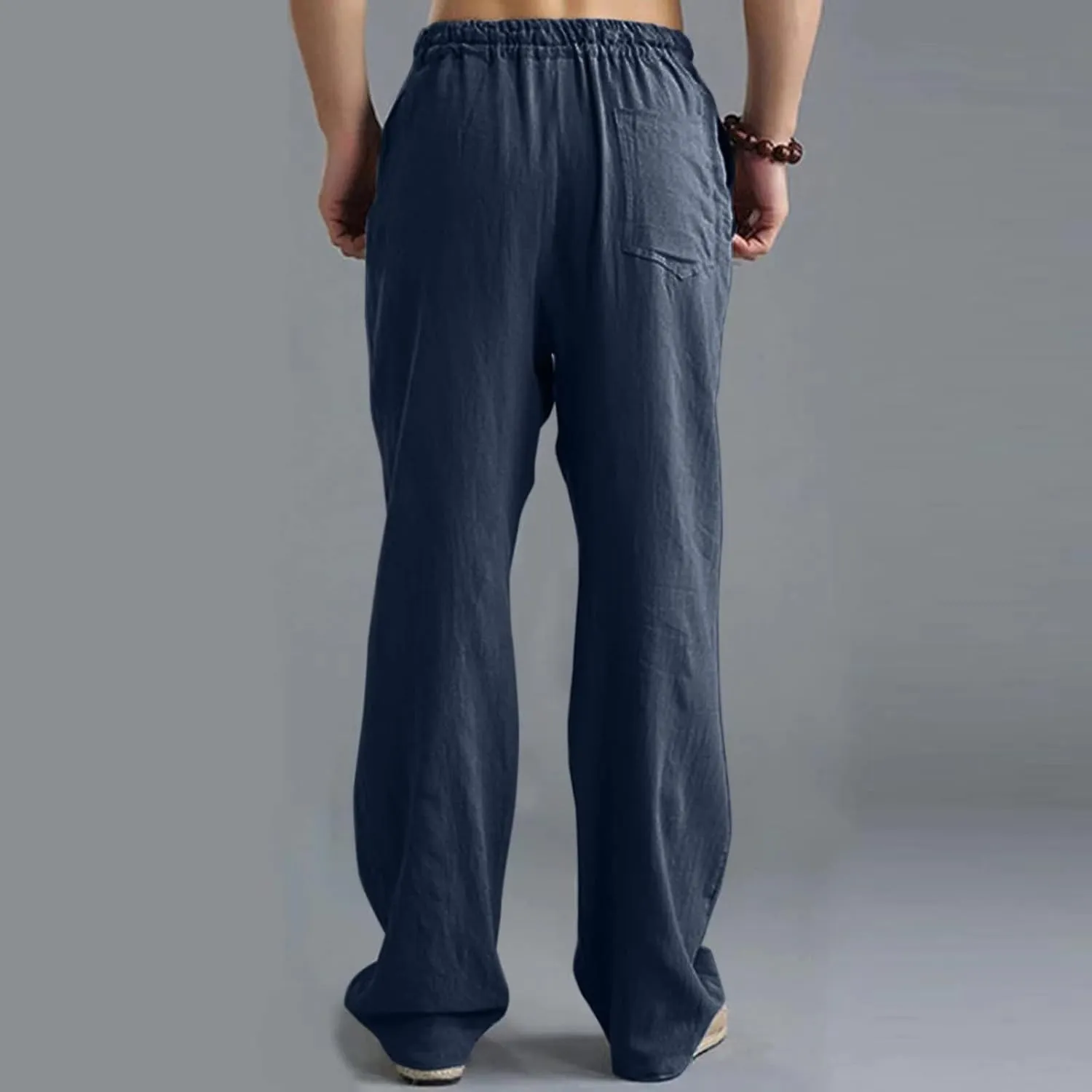 Oversize Linen Pants for Men Breathable Loose Beach Pants Casual Summer Pants Elastic Waist Drawstring Baggy Trousers