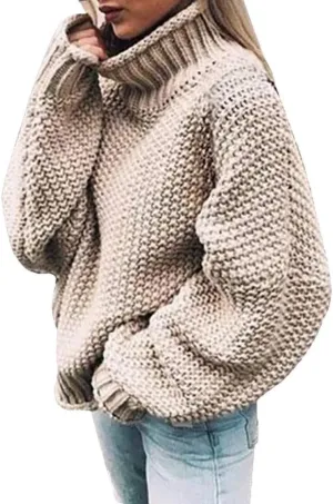 Oversized Sweaters for Women Loose Long Sleeve Pullovers Top Turtle Neck Plus Size Sweaters Chunky Knit Sweater