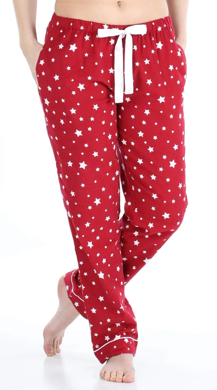 PajamaMania Women's Cotton Flannel Pajama PJ Pants with Pockets