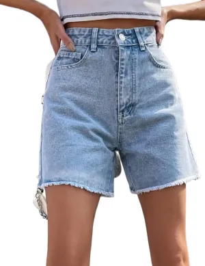 Perbai Women's High Waisted Denim Shorts Straight Leg Raw Hem Summer Jean Hot Shorts with Pockets