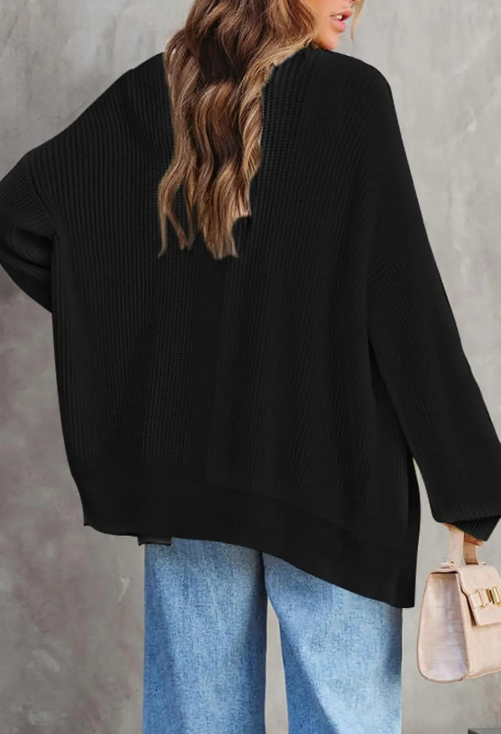Pink Queen 2024 Fall Long Cardigans for Women Batwing Sleeve Open Front Ribbed Knit Oversized Cardigan Sweaters with Pockets