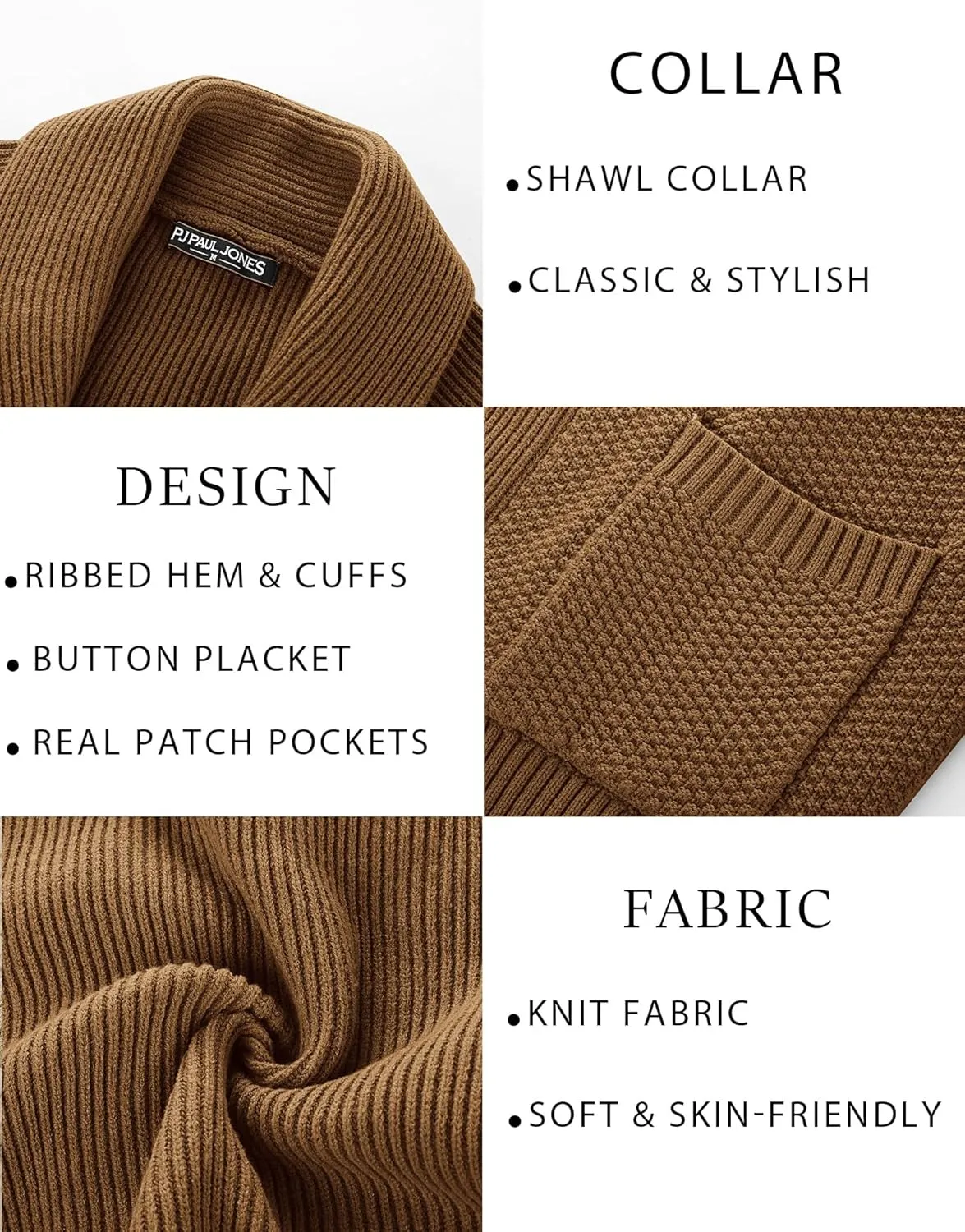 PJ PAUL JONES Mens Shawl Collar Cardigan Sweaters Knit Textured Sweater Button Down Cardigans