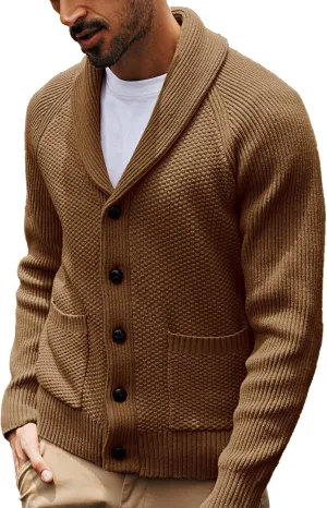 PJ PAUL JONES Mens Shawl Collar Cardigan Sweaters Knit Textured Sweater Button Down Cardigans