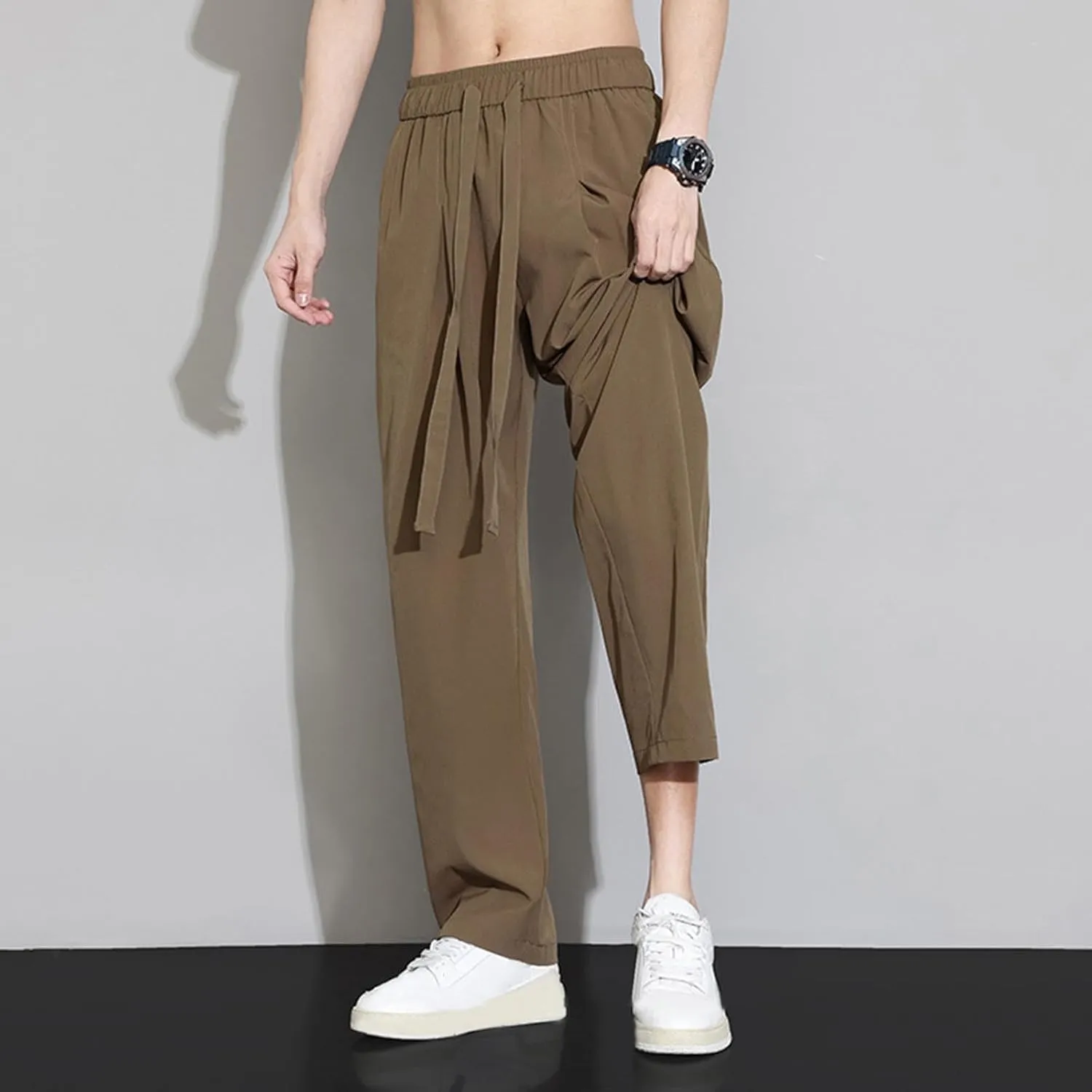 Plus Size Pants for Men Elastic Waist Drawstring Straight Leg Lounge Pant Casual Solid Loose Trousers with Pockets