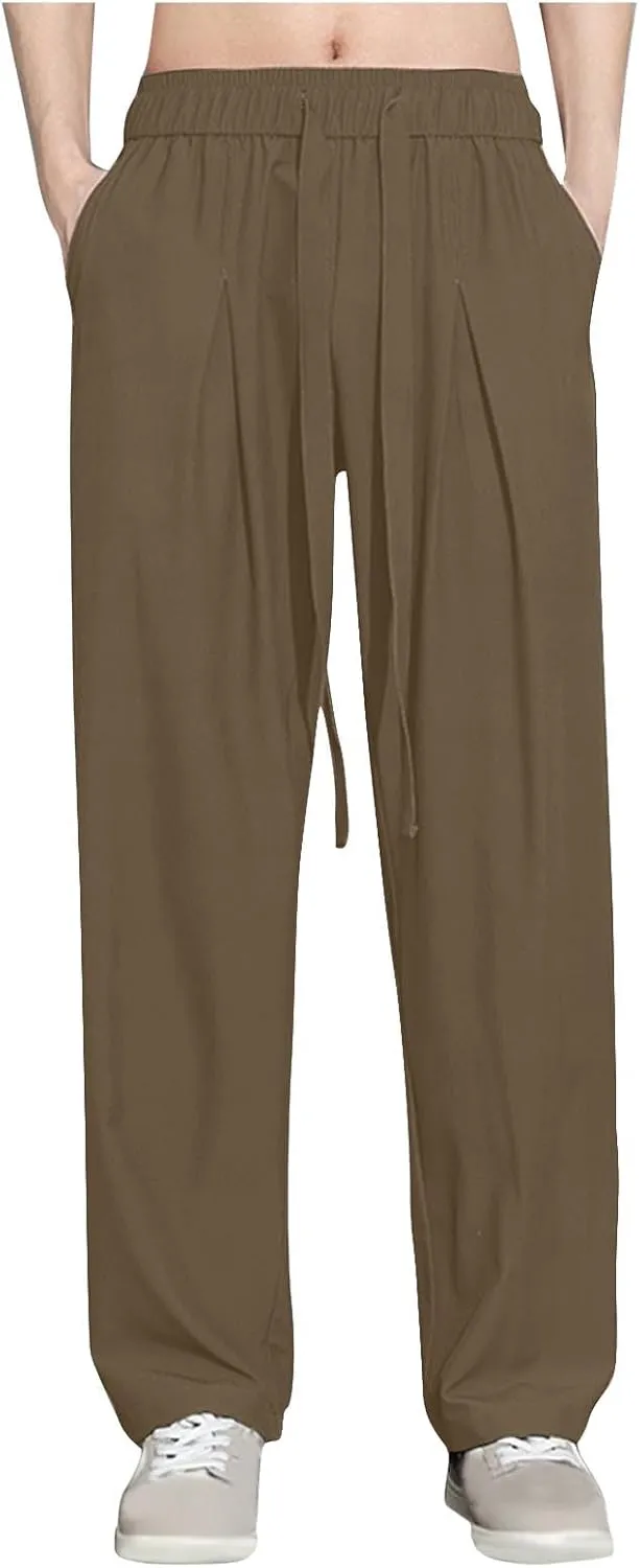Plus Size Pants for Men Elastic Waist Drawstring Straight Leg Lounge Pant Casual Solid Loose Trousers with Pockets