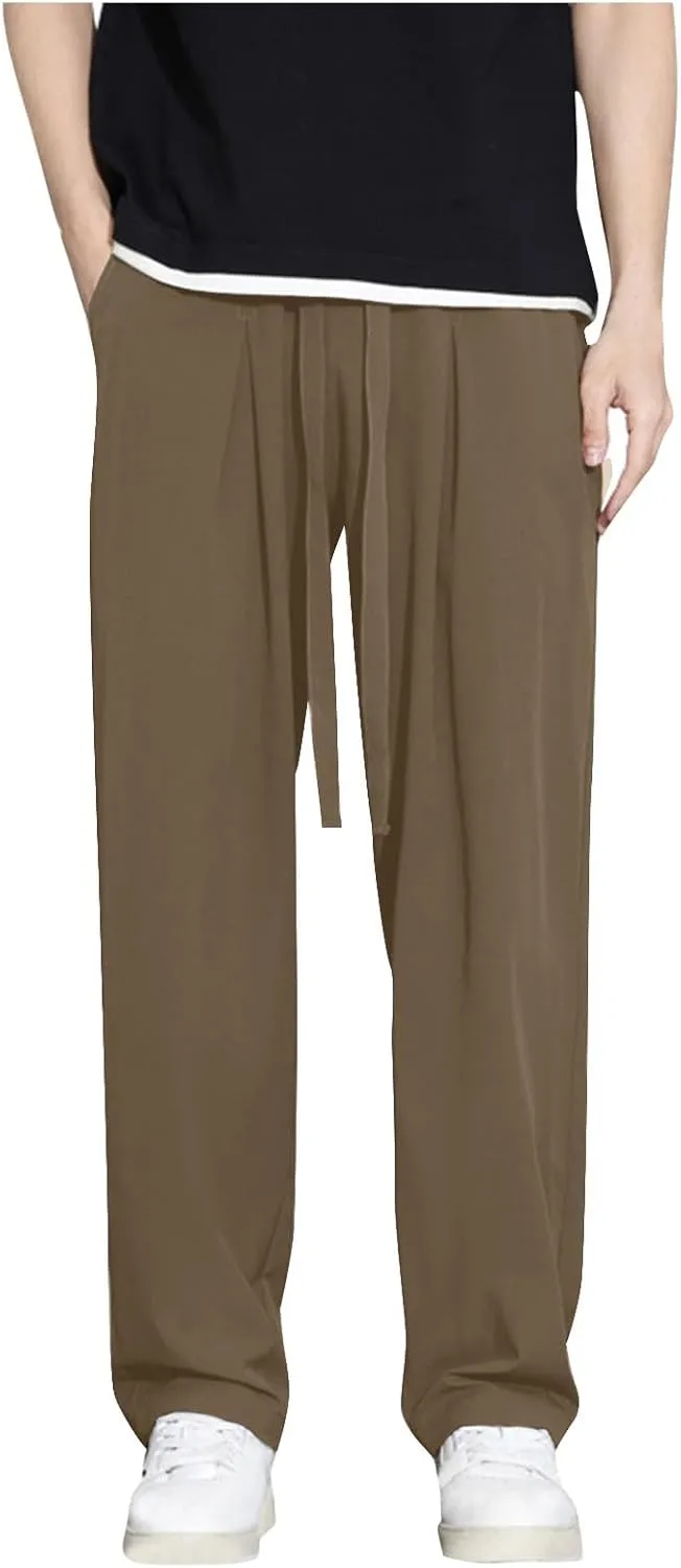 Plus Size Pants for Men Elastic Waist Drawstring Straight Leg Lounge Pant Casual Solid Loose Trousers with Pockets