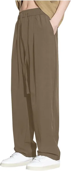 Plus Size Pants for Men Elastic Waist Drawstring Straight Leg Lounge Pant Casual Solid Loose Trousers with Pockets
