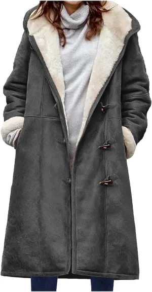 Plus Size Winter Coats for Women 2024 Trendy Warm Sherpa Fleece Lined Jackets Suede Hooded Parka Peacoats Outerwear