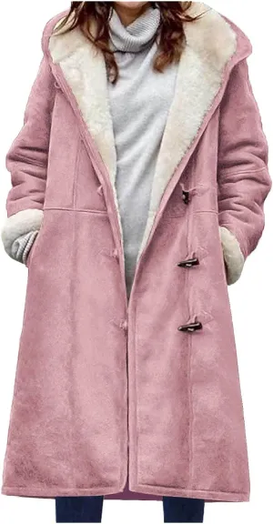 Plus Size Winter Coats for Women 2024 Trendy Warm Sherpa Fleece Lined Jackets Suede Hooded Parka Peacoats Outerwear