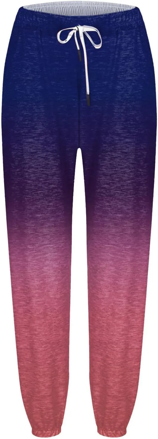 PTOLOCIF Women Casual Trousers Gradient Printed Leggings Sports Casual Sweatpants
