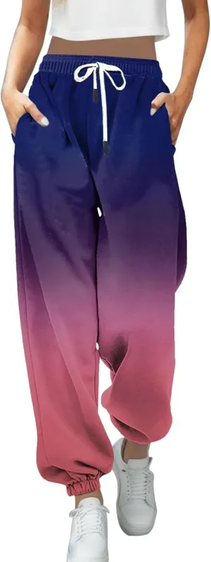 PTOLOCIF Women Casual Trousers Gradient Printed Leggings Sports Casual Sweatpants