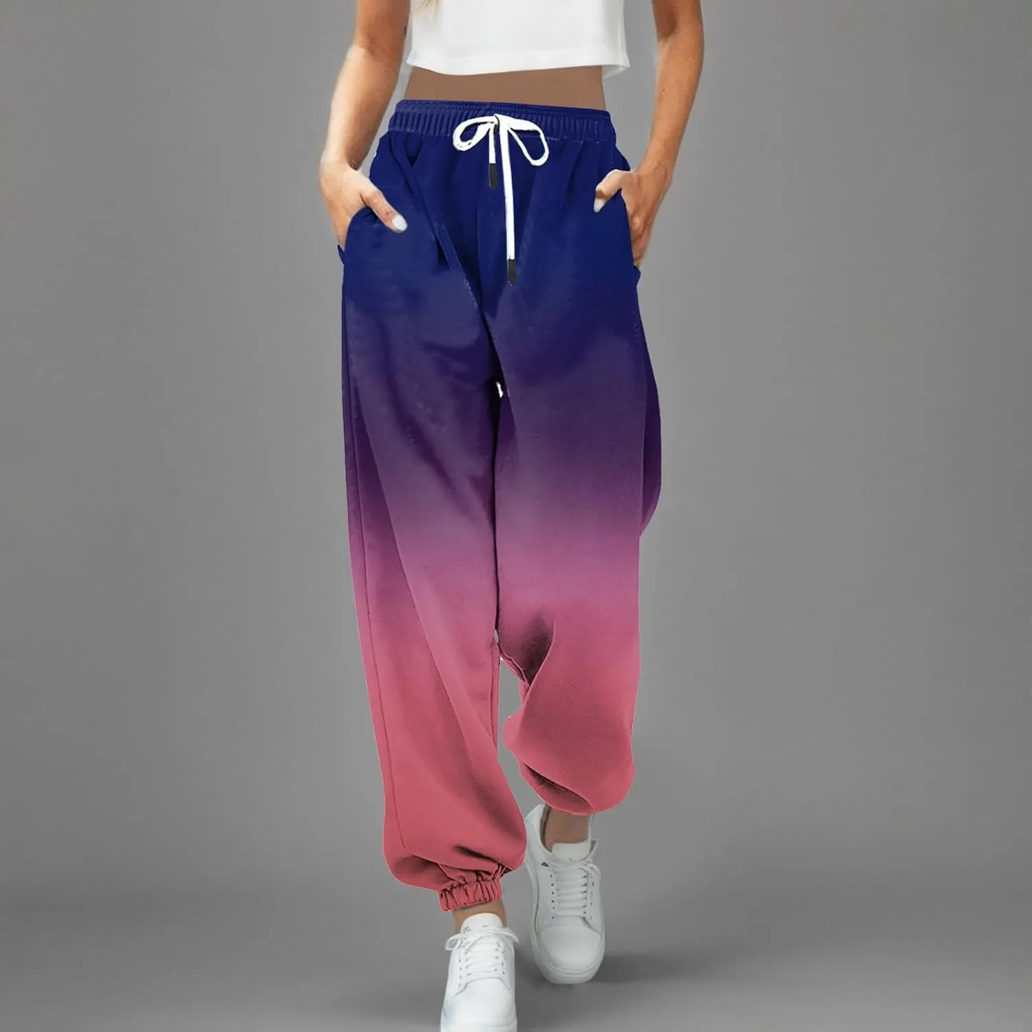 PTOLOCIF Women Casual Trousers Gradient Printed Leggings Sports Casual Sweatpants