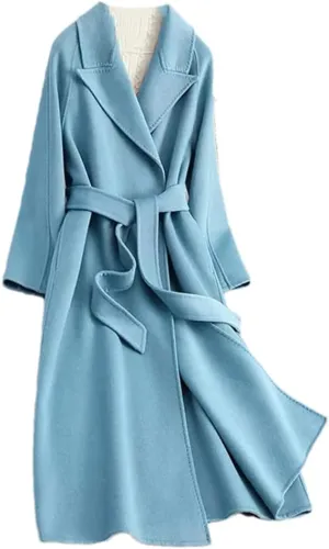 Pulcykp Womens Lapel Solid Wool Blend Long Coats Long Casual Jackets Trend Trench