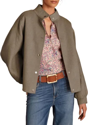 PUWEI Women's Cropped Pea Coat Stand Collar Single Breasted Wool Blend Overcoat Jackets