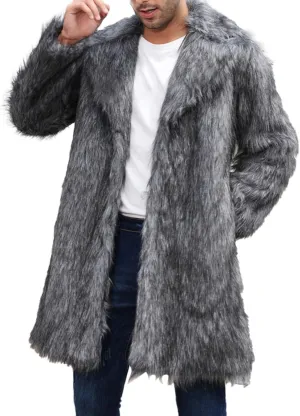 QWENTMTNTY Men Fluffy Long Faux Fur Coat Fashion Heavyweight Warm Winter Coats Thicken Faux Shearling Cardigan Overcoat