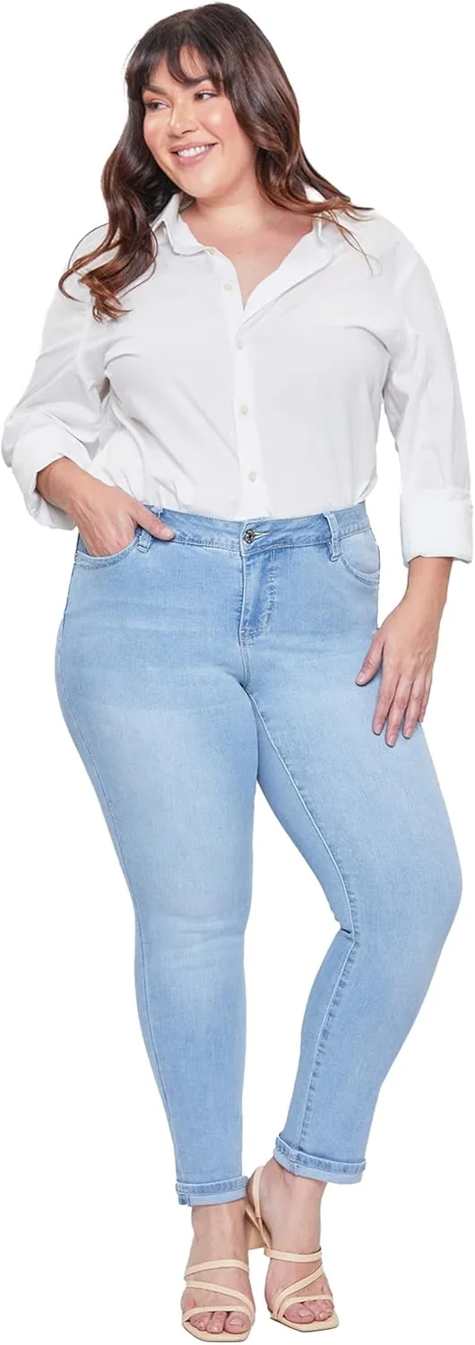 Royalty For Me Women's Plus Wannabettabutt Mid-Rise Mega Cuff Ankle Jean, Medium Blue, 24W