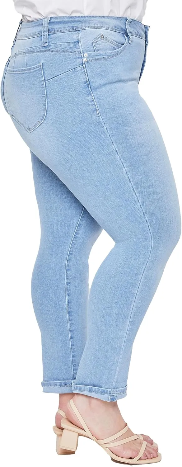 Royalty For Me Women's Plus Wannabettabutt Mid-Rise Mega Cuff Ankle Jean, Medium Blue, 24W