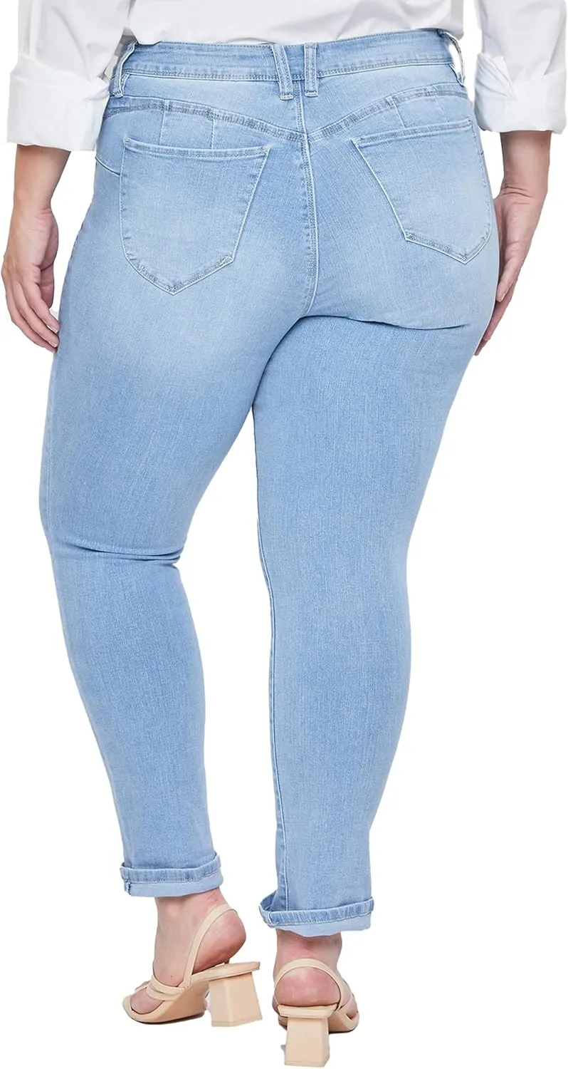 Royalty For Me Women's Plus Wannabettabutt Mid-Rise Mega Cuff Ankle Jean, Medium Blue, 24W