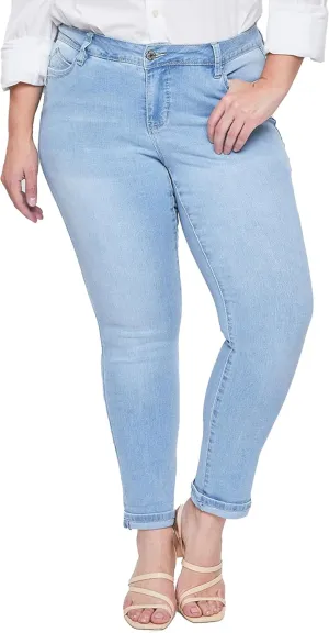 Royalty For Me Women's Plus Wannabettabutt Mid-Rise Mega Cuff Ankle Jean, Medium Blue, 24W