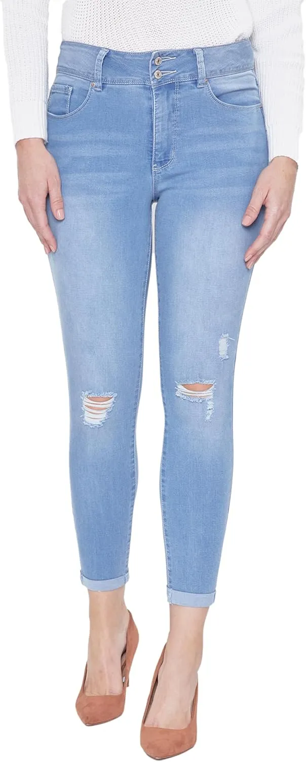 Royalty For Me Womens Women's Tummy Control 2 Button Rolled Cuff Jean
