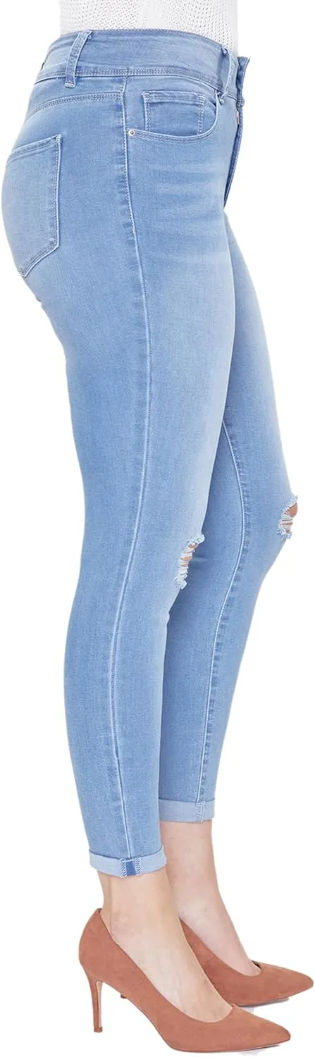 Royalty For Me Womens Women's Tummy Control 2 Button Rolled Cuff Jean
