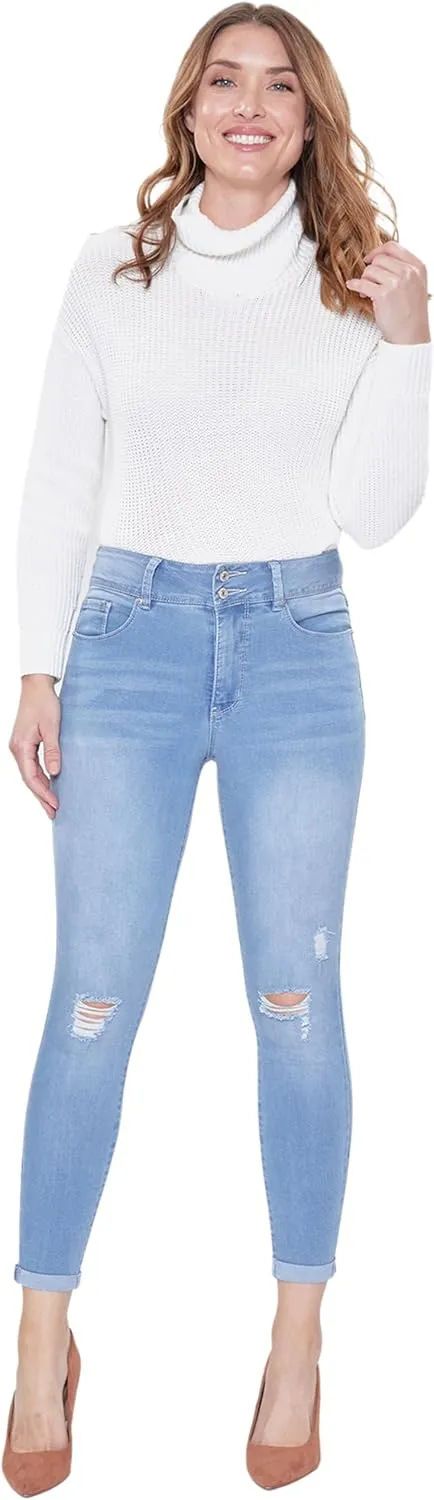 Royalty For Me Womens Women's Tummy Control 2 Button Rolled Cuff Jean