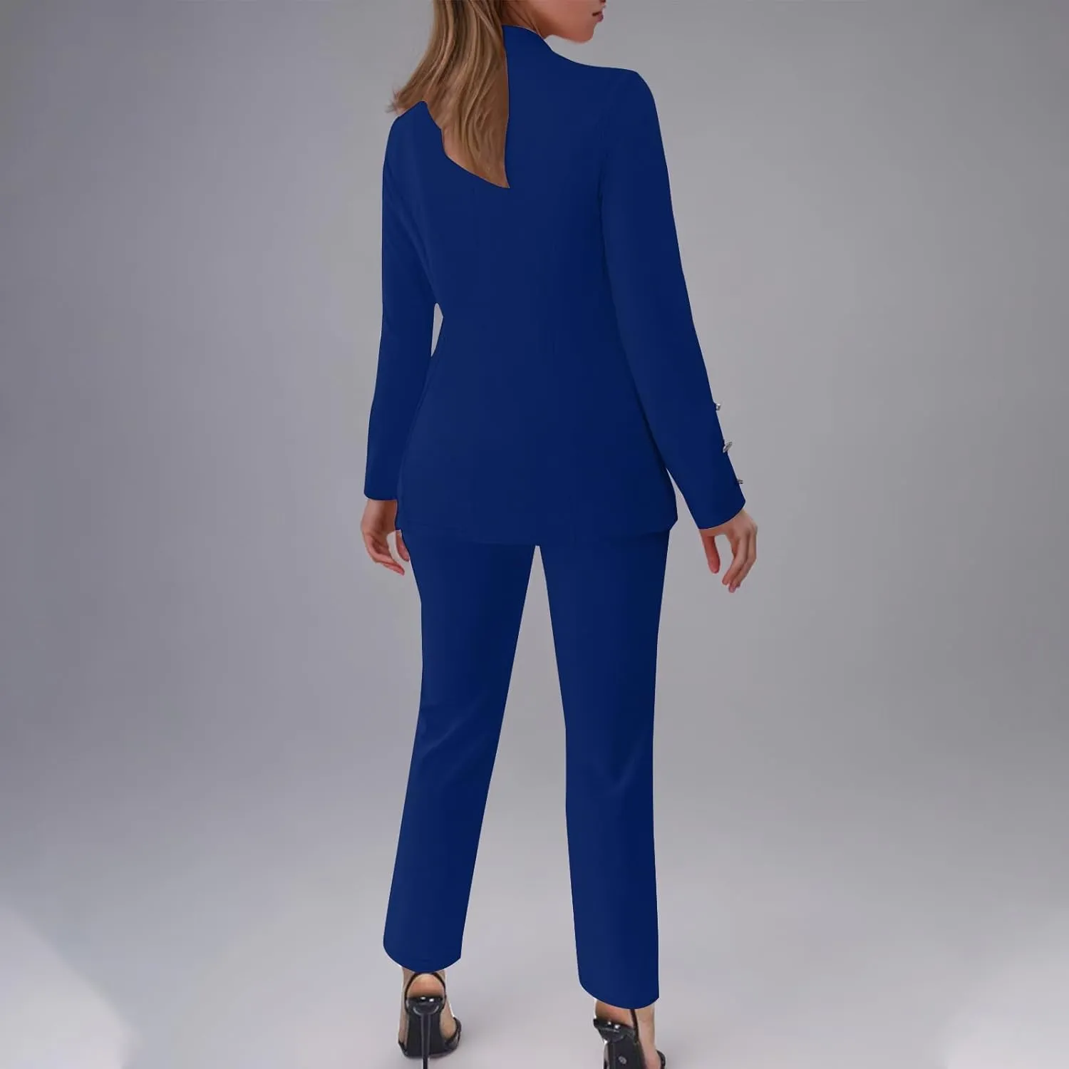 SACFOF Womens 2 Piece Blazer Set Long Sleeve Blazer and Pencil Pants Work Office Suit Set Business Casual Outfits