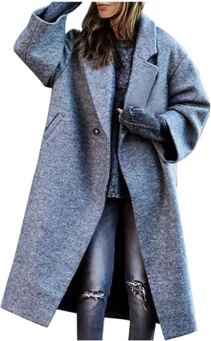 SACFOF Women's Wool Blend Coat Oversized Double Breasted Long Trench Overcoat Winter Outerwear for Women